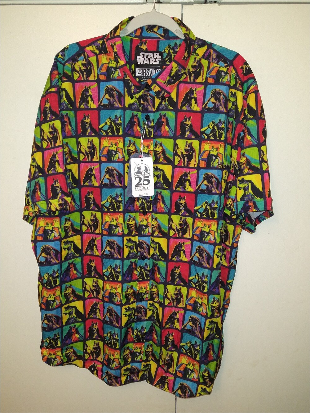 NWT RSVLTS Star Wars Jar Jar Binks Warhol Kuniflex Short Sleeve Shirt Men's 2XL